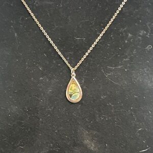 Elegant Gold Teardrop Abalone Pendant Necklace